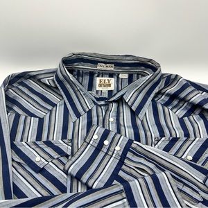Vintage Ely Cattleman Pearl Snap Shirt 3XLT 3XL Tall Blue Striped Western Wear